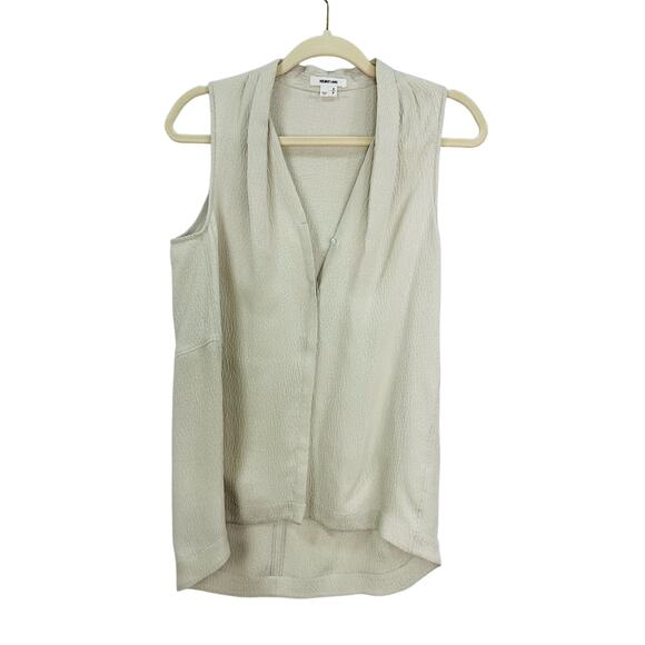 Helmut Lang Pebbled Silk Textured Sleeveless Button Down Blouse in Ivory Small - Picture 3 of 10